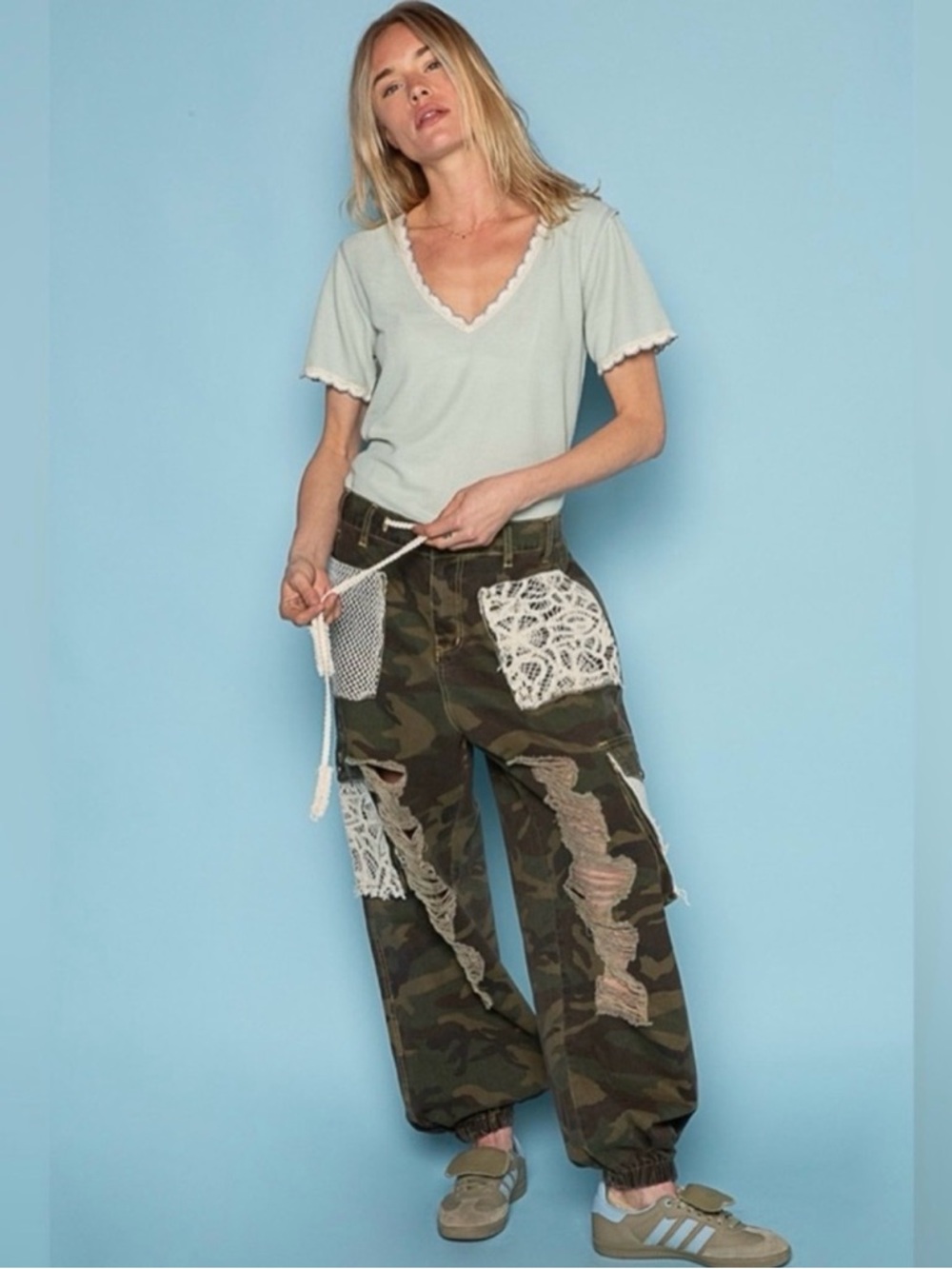 POL CAMO EXTREMELY DISTRESSED JOGGERS!